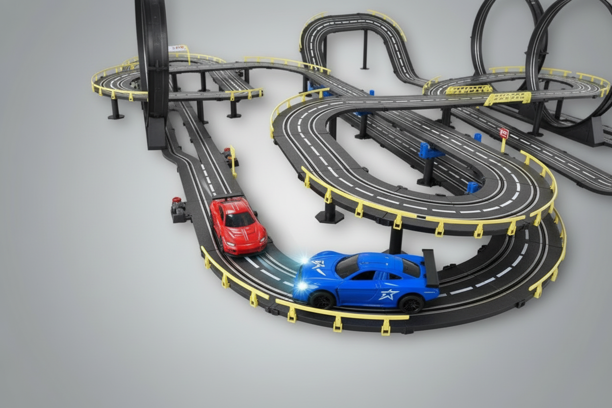 Cars racing through curves